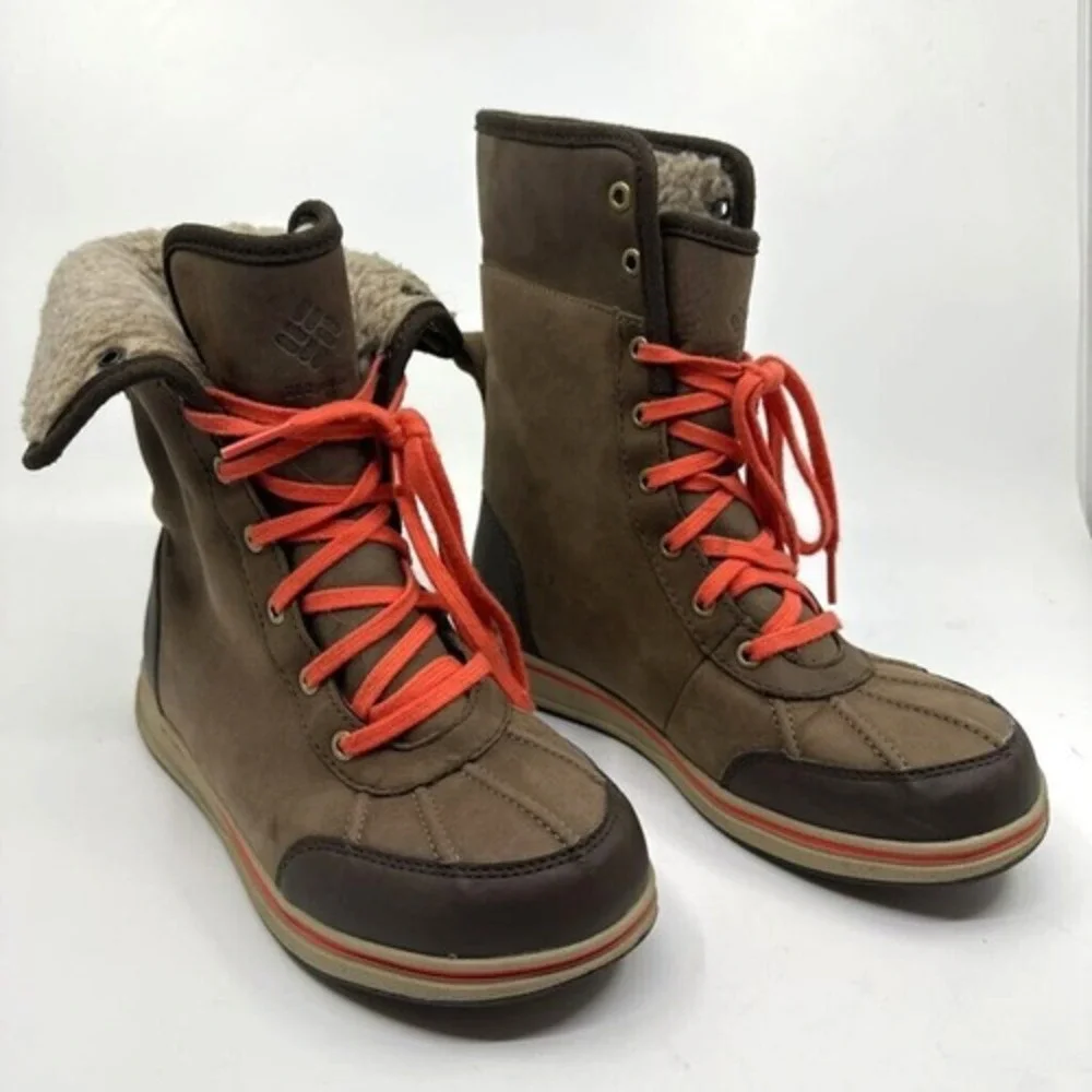 Columbia Winter Boots Youth Size‎ 4 Brown Orange Excellent Waterproof Faux Fur